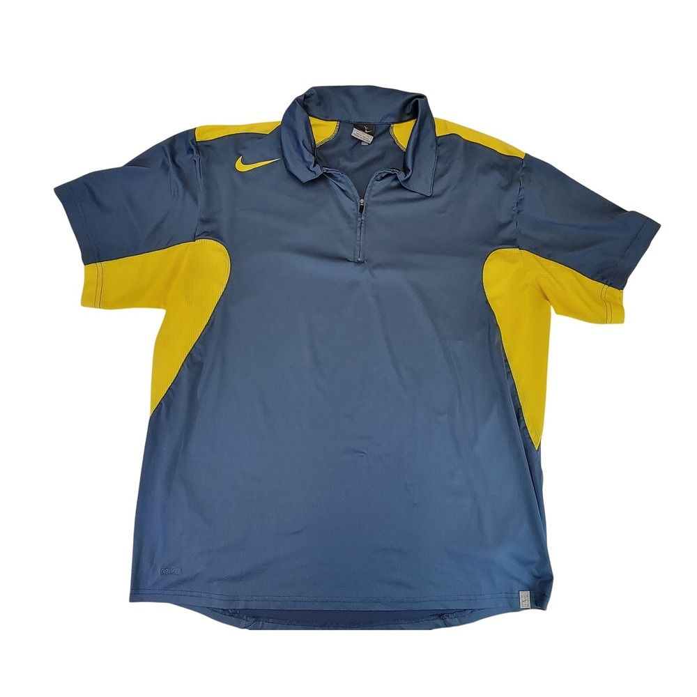 Nike Dri Fit Men's Golf Polo‎ Shirt Blue Yellow XL Short Sleeve Quarter Zip